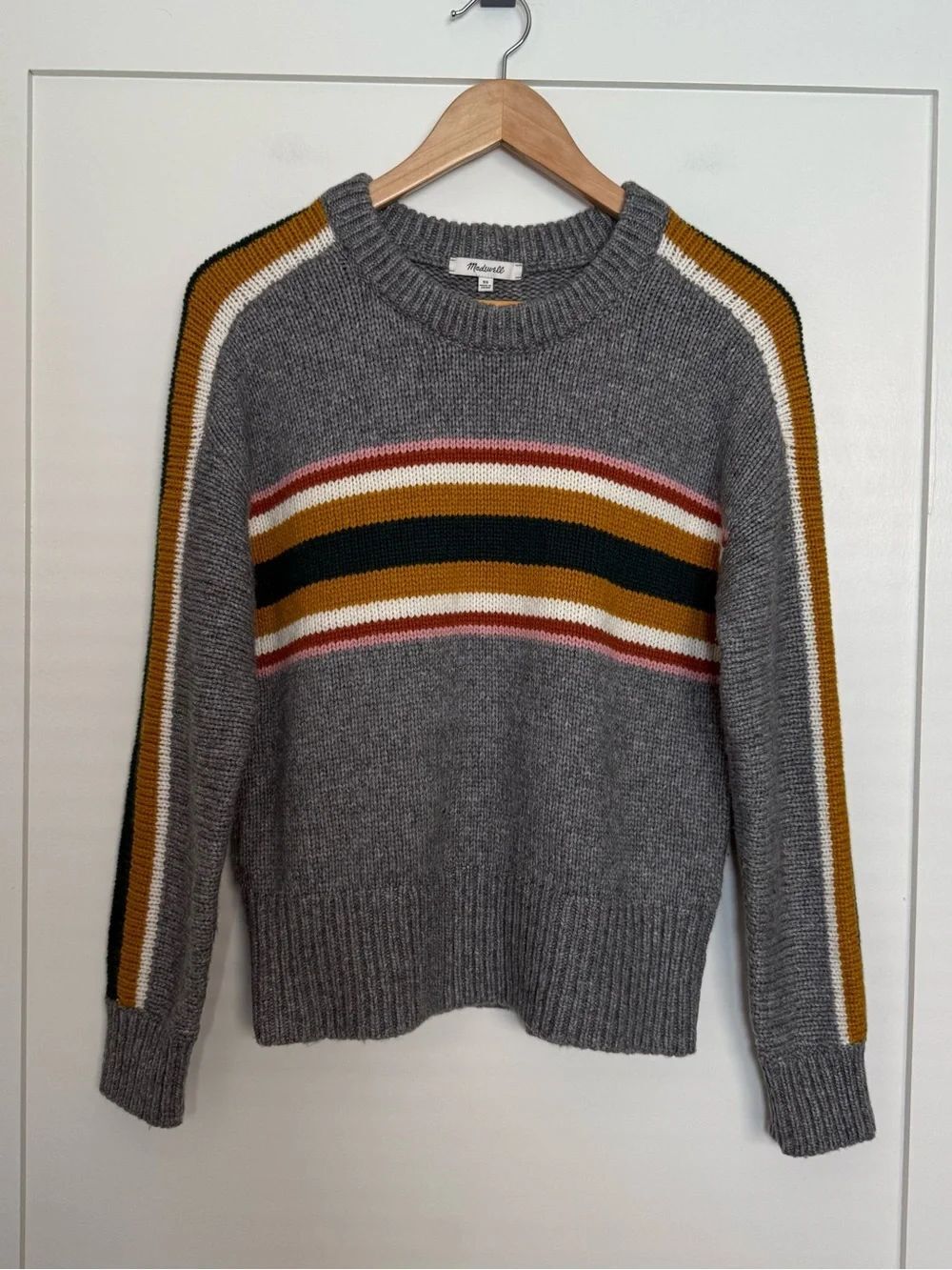 Madewell Striped Heath Pullover Sweater Womens Sz XS Gray Knit Wool Blend Cozy